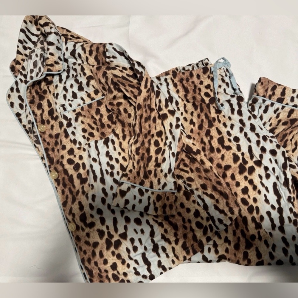 Vintage  BedHead Light Blue Cheetah Pajama Set Size S